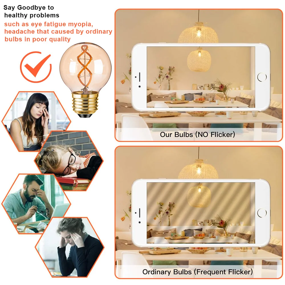 4 шт. светодиодные лампы с регулируемой яркостью E27 глобусные Эдисона G16.5 G50 3 Вт