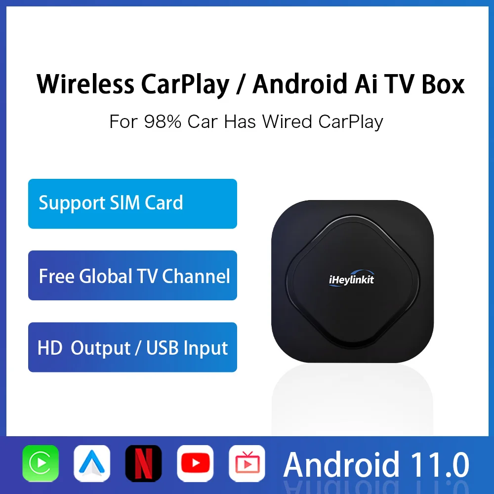 

Carplay Wireless Online TV Channel Youube Netflix Android Auto Car Multimedia Player For VW Mazda Benz Kia Audi SIM GPS HDMI