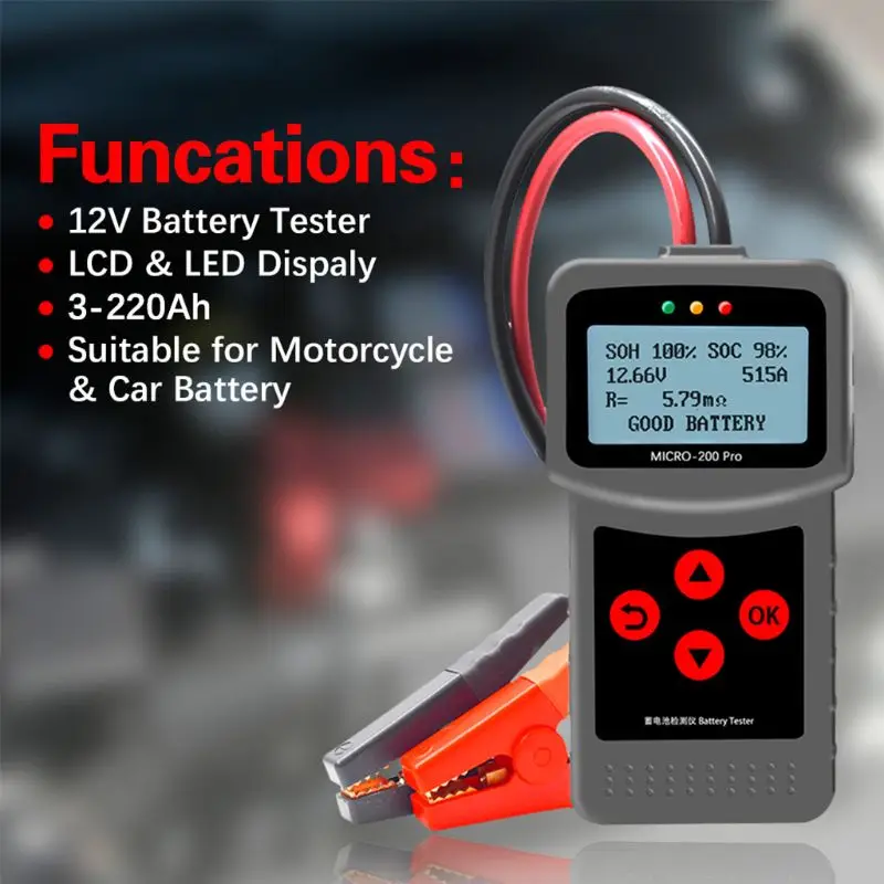 

MICRO-200PRO Digital Car Capacity Battery Tester 12V 24V 40-2000CCA Motorcycle Battery Analysis and Automotive Tools