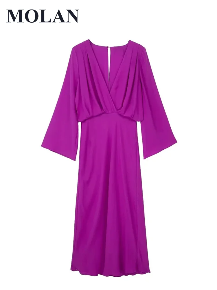 

MOLAN Purple Summer Woman Dress Fashion New Vintage Elegant Long Sleeve Stylish Party Vestido Female Chic Dress