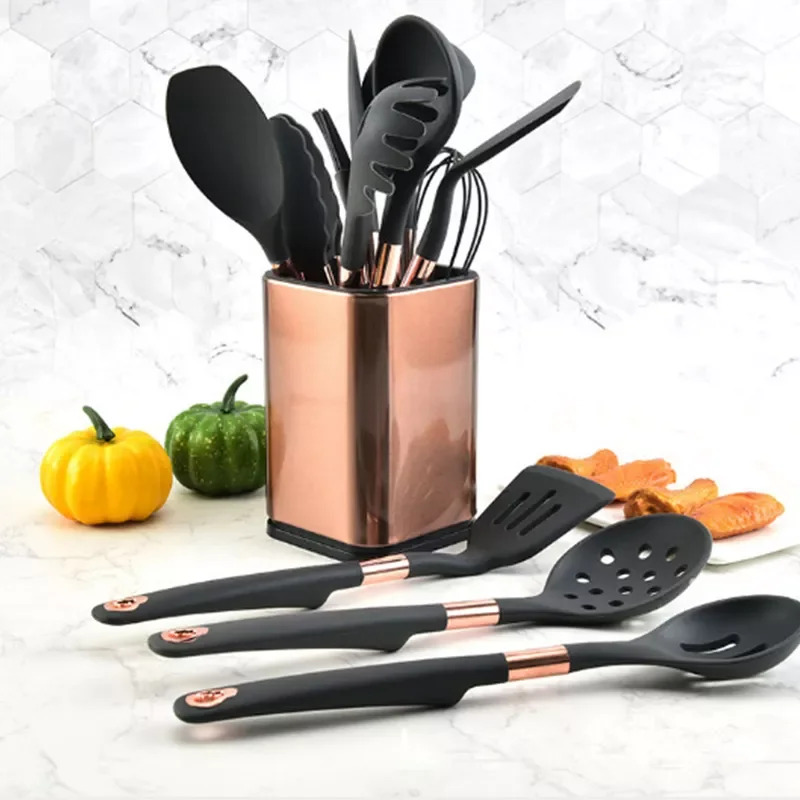 

9-13 Pcs Silicone Kitchenware Set Black Gold Kitchen Cookware Heat Resistant Non-Stick Utensils Accessories Baking Tools Storage