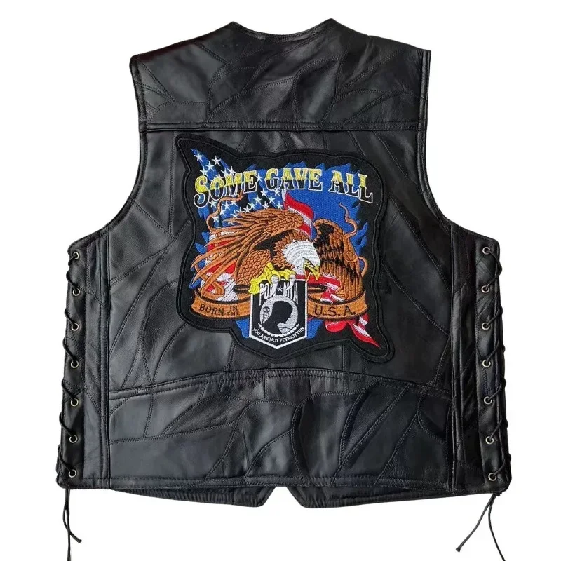 

Мужской мотоциклетный повседневный кожаный жилет без воротника с вышивкой, мотоциклетная/байкерская куртка без рукавов, модная мужская одежда в стиле панк, жилет, пальто