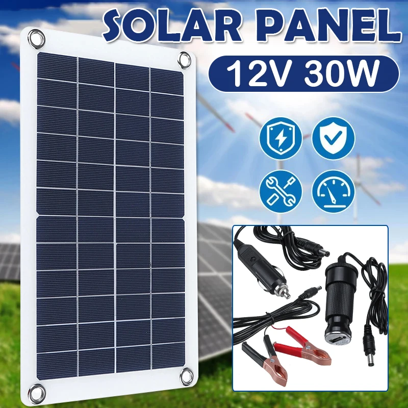 

30W Portable Solar Panel Kit 12V Monocrystalline Silicon Solar Panel USB Solar Cell Phone Charger For Camping Hiking Cycling