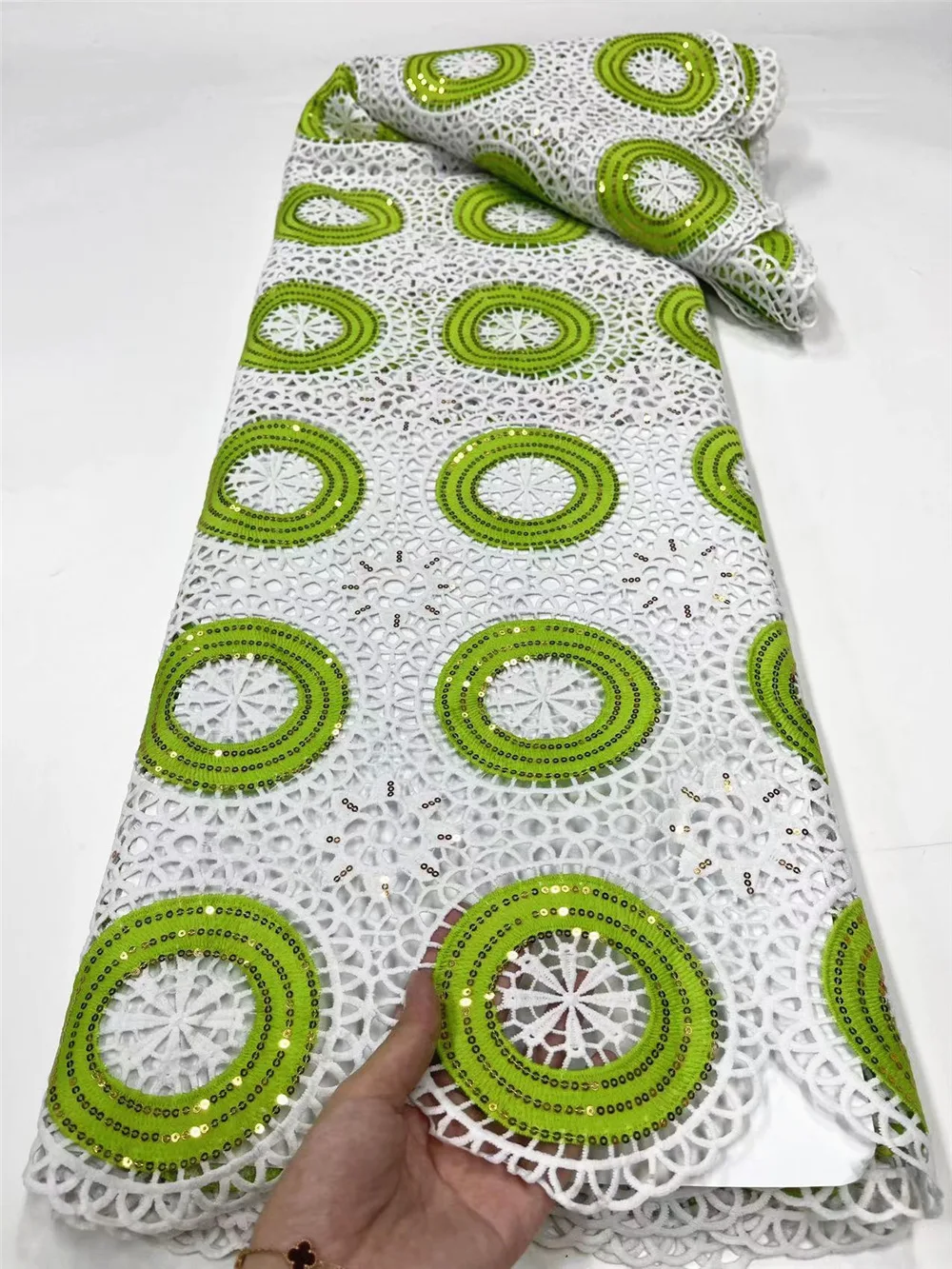 Полностью белые блестки Африканский шнур кружевная ткань женская последняя