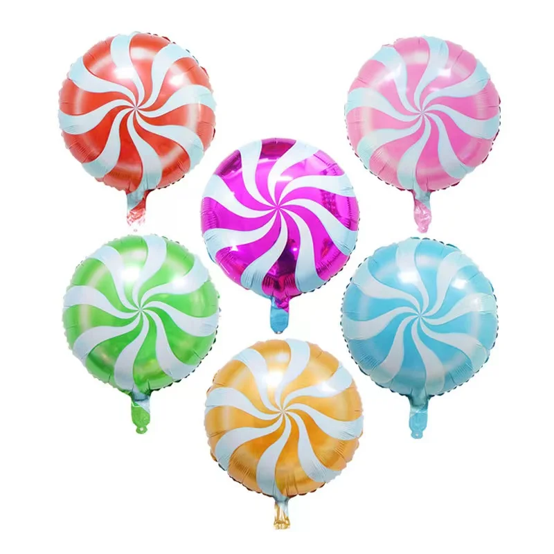 

6Pcs 18Inch Candy Pinwheel Balloon Rose Red Blue Green Lollipop Round Foil Helium Globos Wedding Kids Birthday Party Decorations