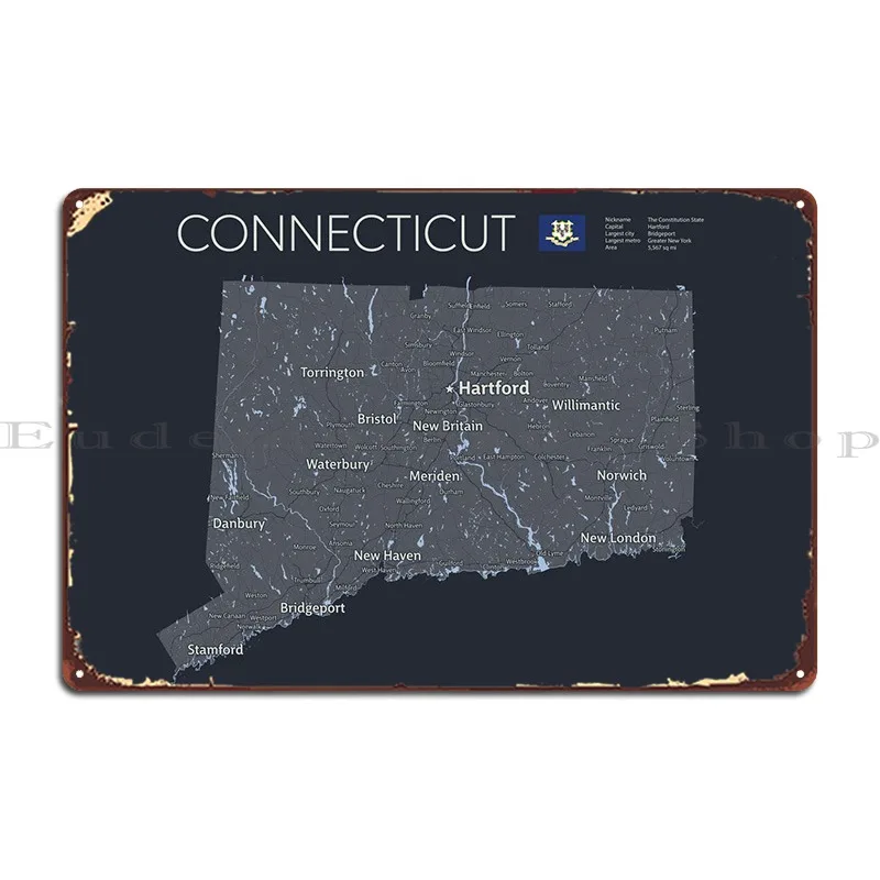 

Карта Коннектикута, металлический плакат, украшение для дома, персонализированная Настенная роспись, оловянный плакат