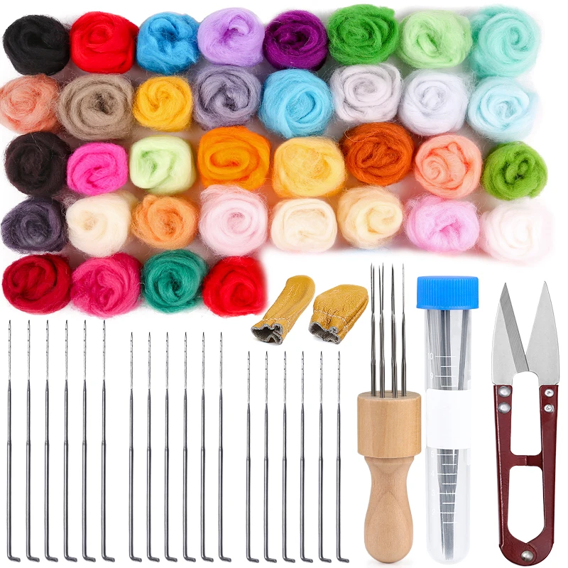 

36 Color DIY Wool Felt Kit Handle Wool Felting Tools Handmade Felt Needle Set 7pcs Pack Felting Fabric Materials Accessories