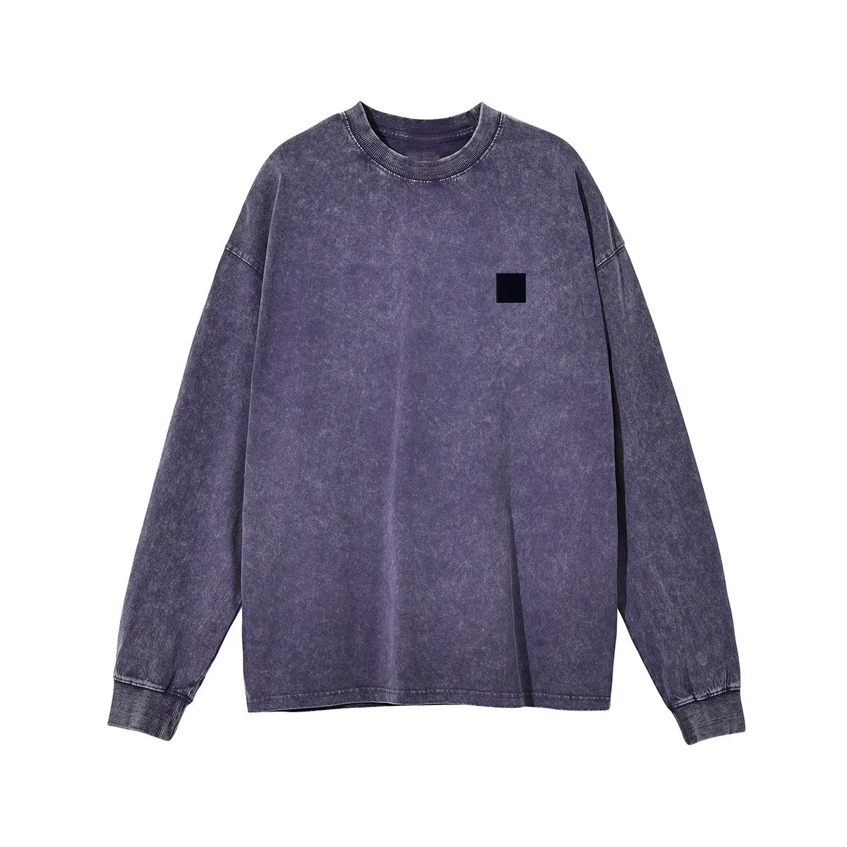

New Vintage Washed Distressed High Street Casual Loose Long Sleeve T-shirt Man Classic Compass Armband Embroidered Men T Shirt
