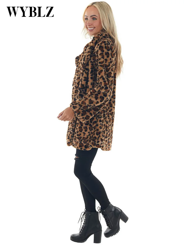 Ladies Faux Fur Jacket Leopard Print Cardigan Winter Faux Fur Coat Luxury Warm Plush Coat Fashion Fur Top Coat High Quality