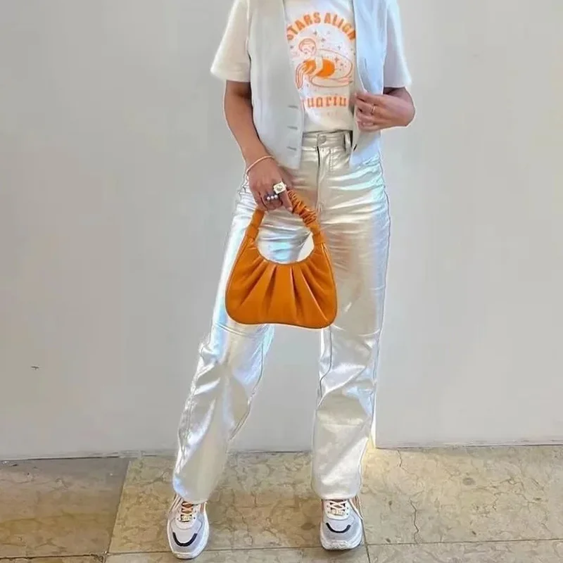 

za Women's Pants HIgh Waist Trousers Solid Wide Pant Elegant Fashion With Pocket Pant traf Casual Loose Ladies ins Woman Pant