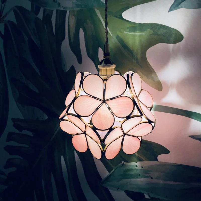 

Flower Petal Glass Chandelier Japanese Lamp Warm Bedroom Head of Bed Entrance Aisle Flower Petal Chandelier Creative Ceilinglamp
