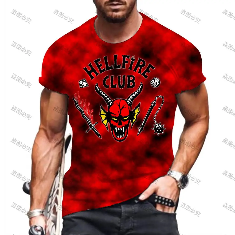 

Детская футболка для пар Hellfire Culb, мужские футболки первой необходимости, новинка 2022, уличная одежда с коротким рукавом и круглым вырезом, ан...