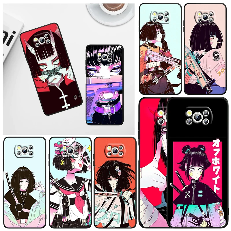 

Vinne Art Girl Anime Phone Case For Xiaomi Mi Poco X5 X4 X3 NFC F4 F3 GT M5 S M4 M3 M2 C50 Pro C3 5G Black Cover