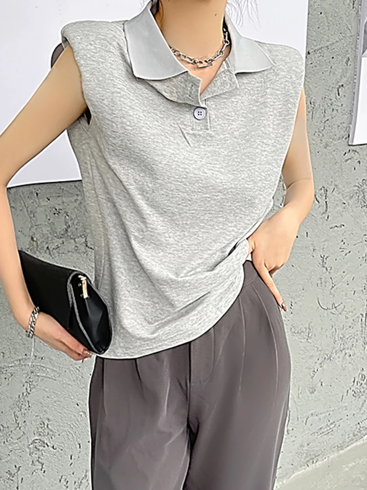 

AOSSVIAO 2023 New Summer Women's T-shirts Sleeveless Chic Turn-down Collar Short Sleeve Casual Loose Female Basic Tops White