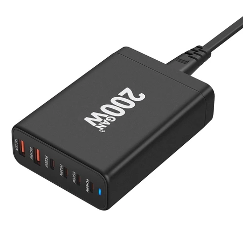 200 Вт GaN настольное зарядное устройство 6-портовый USB Type C PD зарядное устройство Quick Charge 3.0 USB Type C быстрое зарядное устройство для телефона USB зарядное устройство (США)
