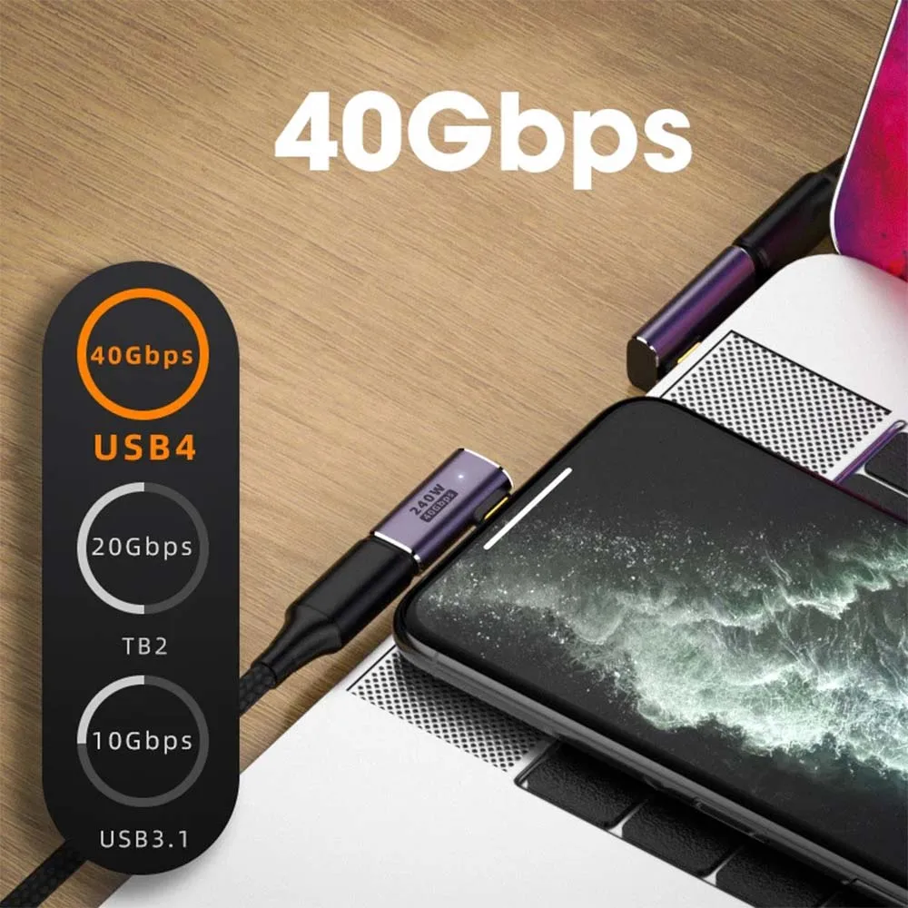 Удлинитель USB C изгиб 40 Гбит/с 240 Вт удлинитель кабеля типа папа-мама Thunderbolt QC и