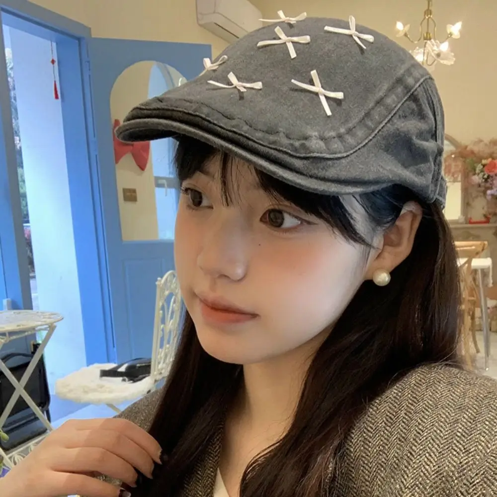 Милая шляпа художника Y2K хлопковые береты 56-58 см кепка с бантом большая