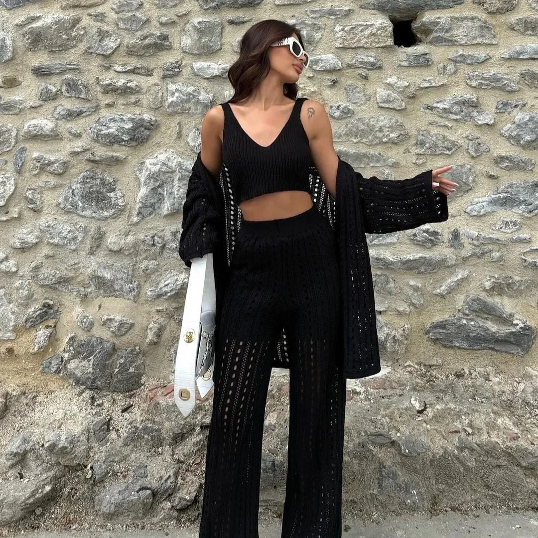 Сексуальный пикантный вязаный костюм в американском стиле женский