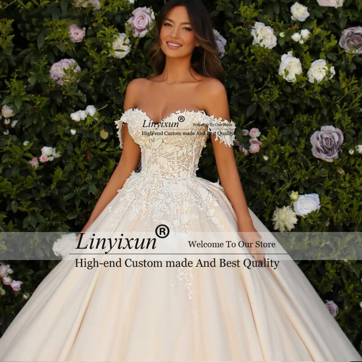 

Luxury Appliques Off the Shoulder Wedding Dress Romantic Sweetheart Zipper Bridal Gowns Princess Court Train Vestidos de novia