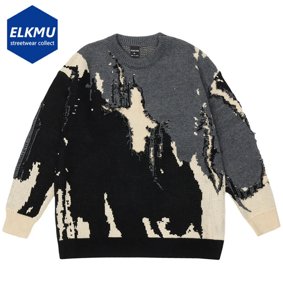 Punk Knitted Sweaters Men Distressed Designer Oversized Harajuku Streetwear Sweaters Fall Winter Hip Hop Knit Pullovers Tops