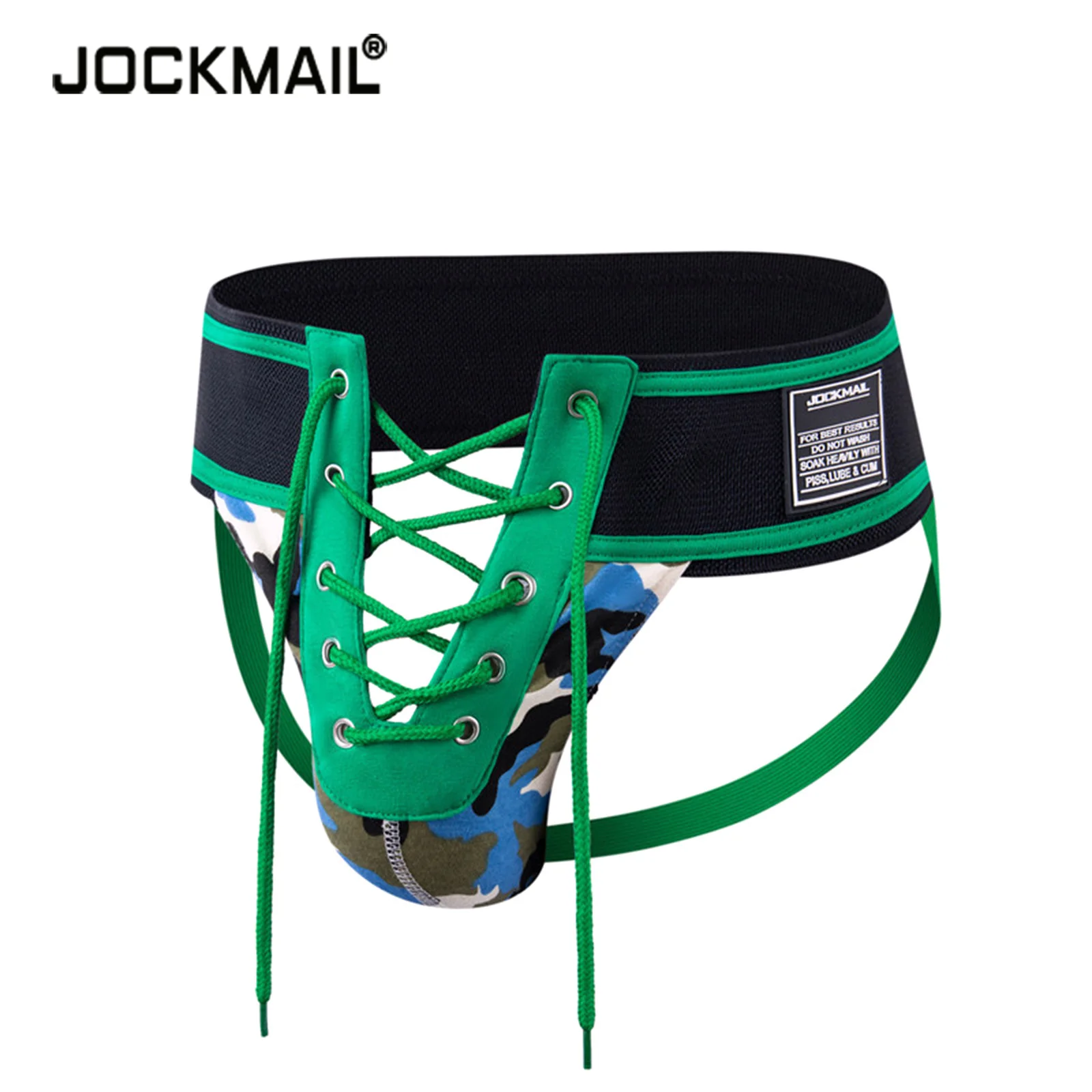 

Jockmail Sexy Thong Men Jockstrap Underwear Lacing Camouflage Green,3.15" Waistband Footballer Lace Up Open Gay Men Underwear