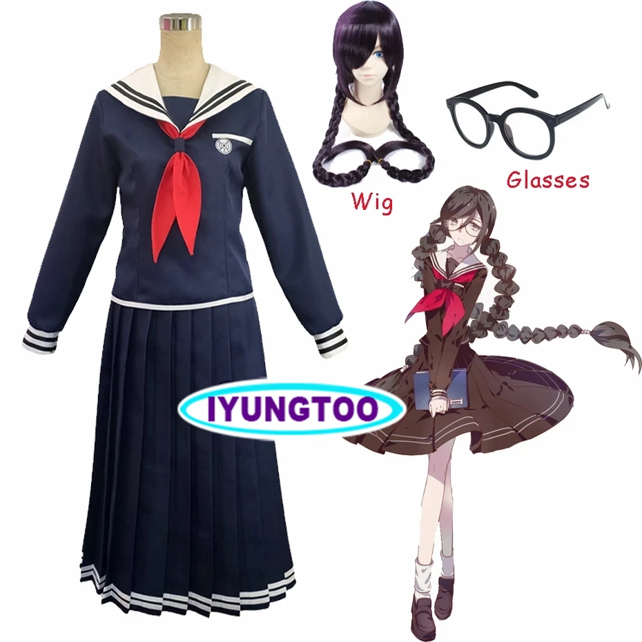 

Костюм для косплея из аниме «данганронпа», школьная форма, искусственные волосы, очки, 2 аниме