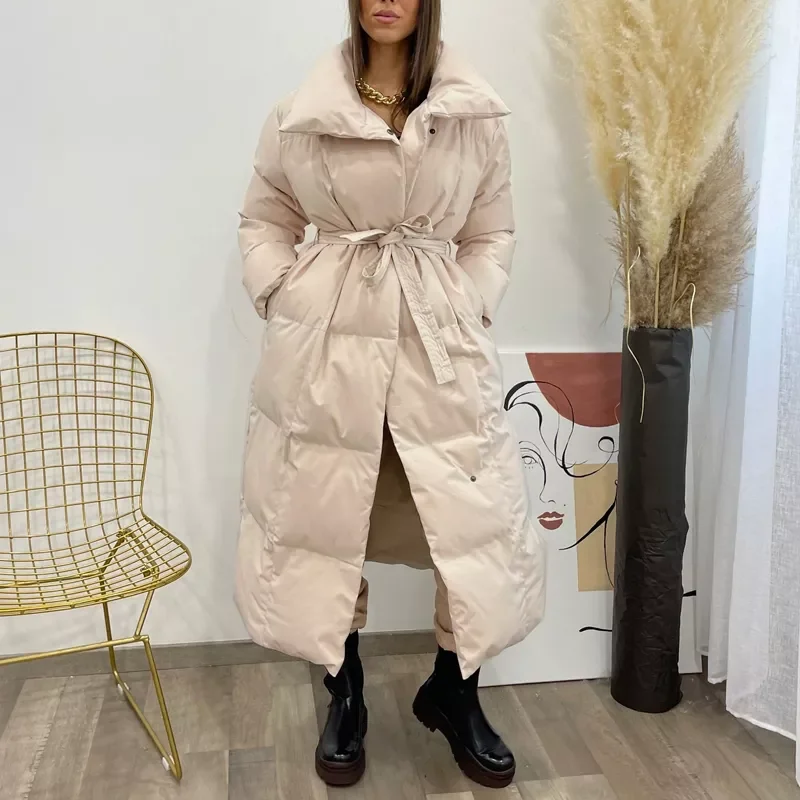 Malina Thick Loose Parkas Women Fashion Solid Covered Button Coats Women Elegant Tie Belt Long Cotton Jackets Female Ladies enlarge