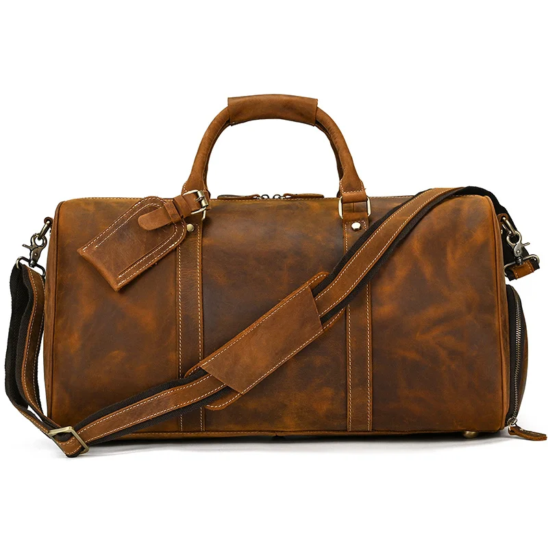 Retro Fashion Style Men's Travel Handbags Luxury Designer Leather Travellinig Weekender Bags For Men Male Duffle Bag On Luggage