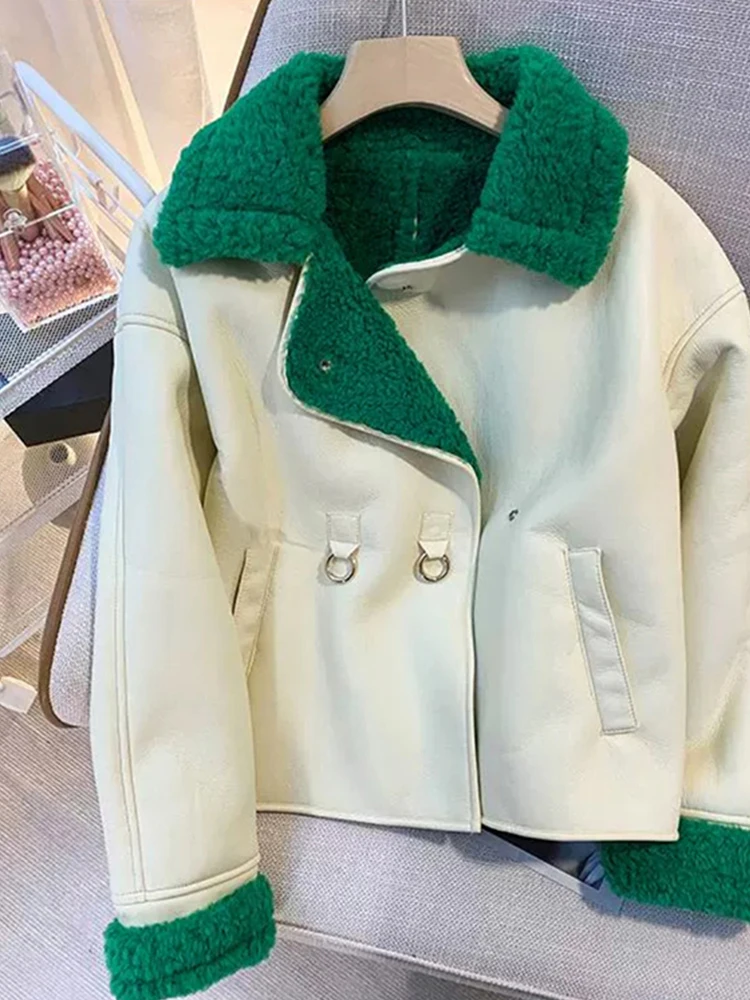 

New Winter Lamb Fur Soft Leather Jacket PU Shaggy Jacket Winter Soft Fleece Coat Outwear Shaggy Shearling Jacket