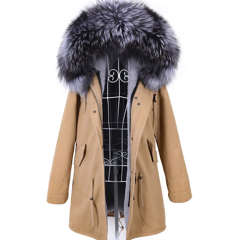 2022 Waterproof Big Natural Real Fox Fur Raccoon Fur Collar Hood Winter Jacket Women Long Parka Thick Warm Liner