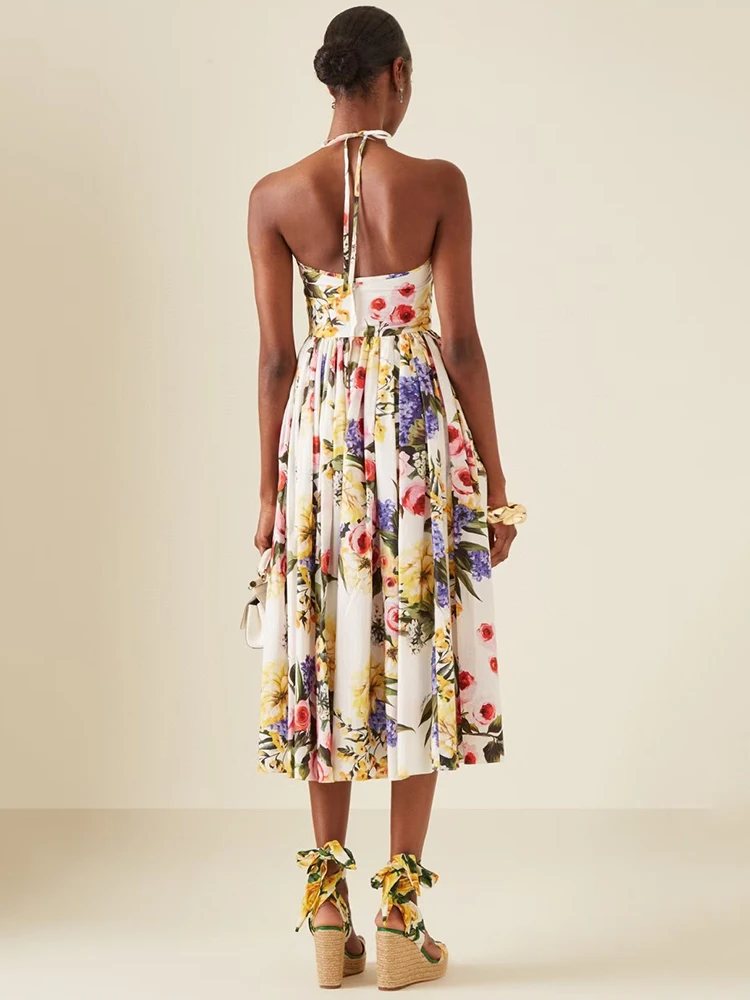 Женское сексуальное платье с дырявым принтом на спине лямкой шее и высокой