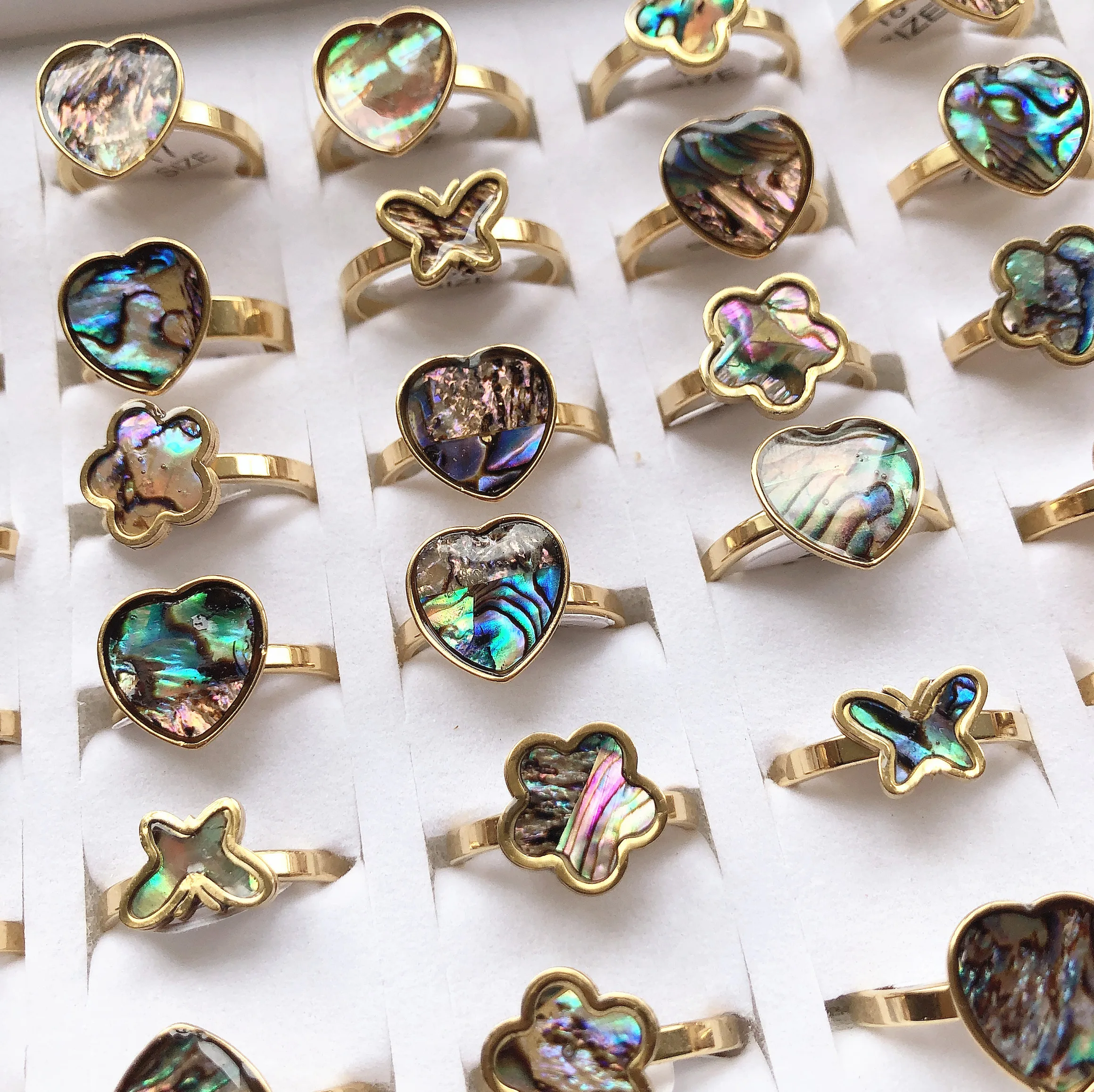 25 шт./лот модное кольцо с ракушкой Сердце цветок бабочка из нержавеющей стали