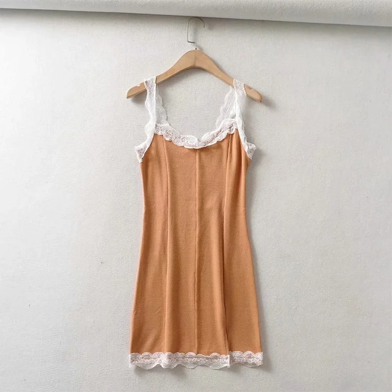 2022 Women'S Summer New Lace Edge Stitching Slim Hip Lift Sexy Suspender Dress