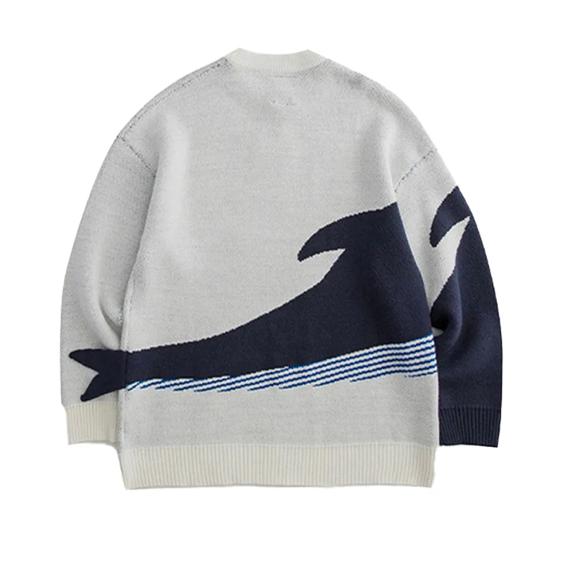 2024 осенне-зимний новый повседневный топ вязаный свитер Y2K с синим китом теплый