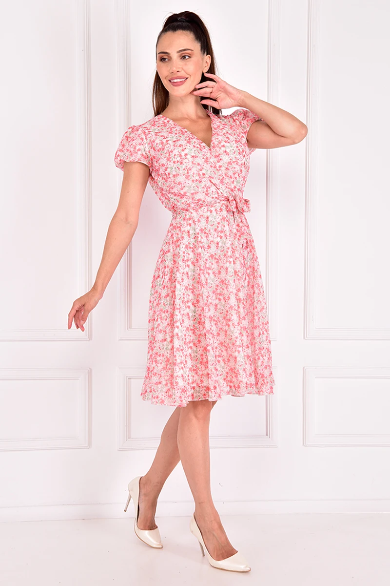 

Patterned Chiffon Dress Powder ZNG2957