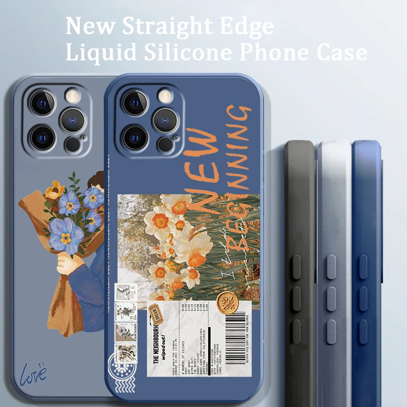 

Flowers Boy Love Girl Liquid Rope Cover Phone Case For Apple iPhone 14 13 12 Mini 11 XS Pro Max X XR Plus SE 2020 Funda