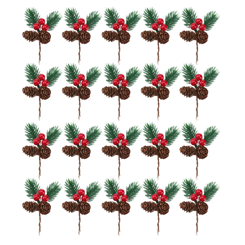 

20Pcs Artificial Pine Cone Picks Berry Needle Stems Pine Branches Christmas Crafts Supplies