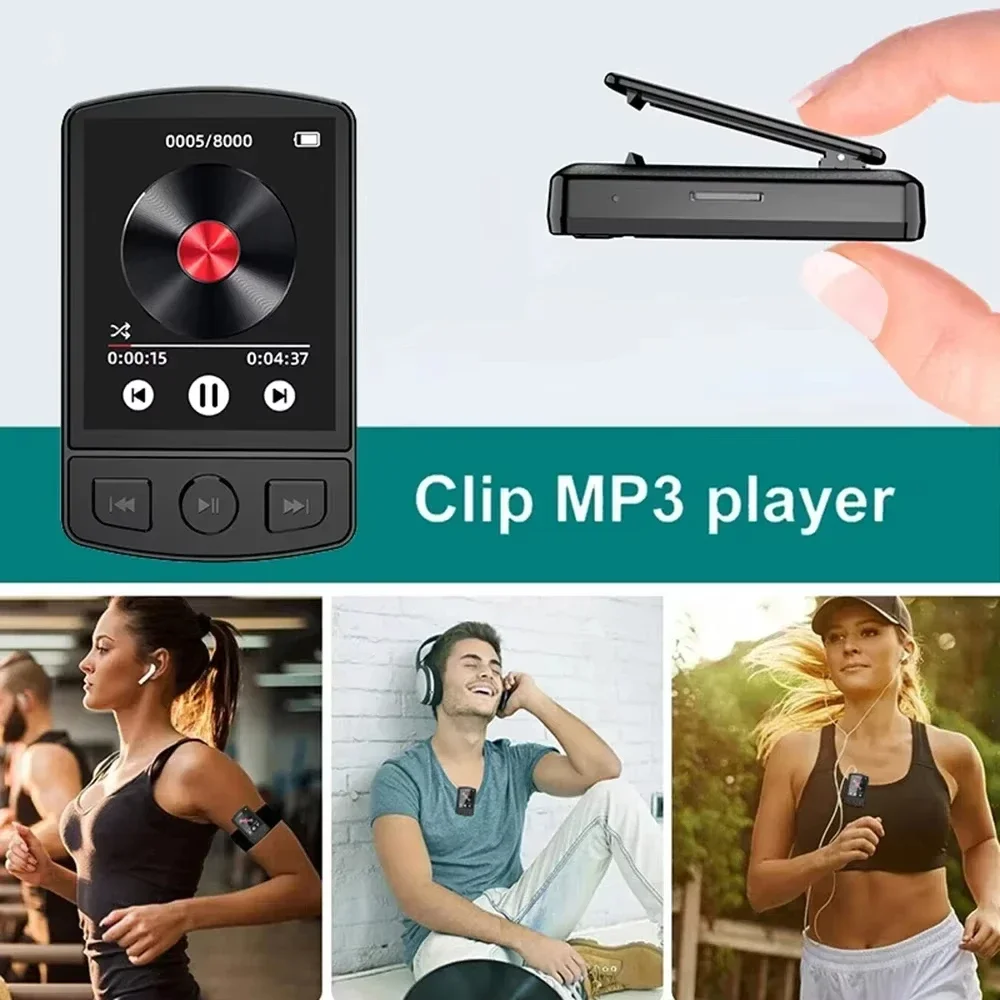 Фото MP3-плеер Bluetooth 5.2, портативный, 1,8 дюйма, с клипсой, Hi-Fi звук, для студентов, с экраном, FM-радио, электронной книгой, для спорта №3