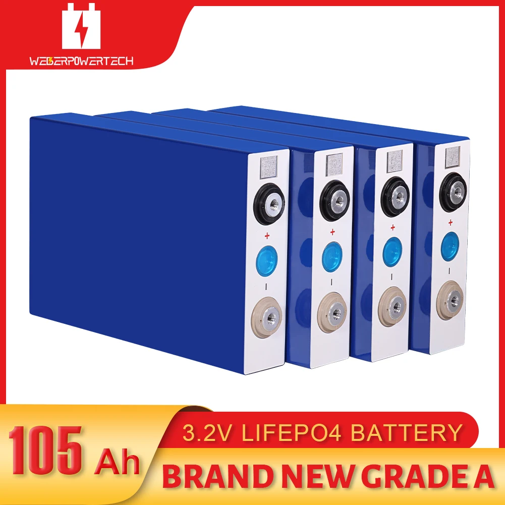 

4 шт., 105 Ач, 3,2 В, LiFePO4, аккумулятор, 3500 циклов, премиальные аккумуляторы, срок службы для съемных DIY, 12 В, 24 В, 48 В, солнечная энергетическая систе...