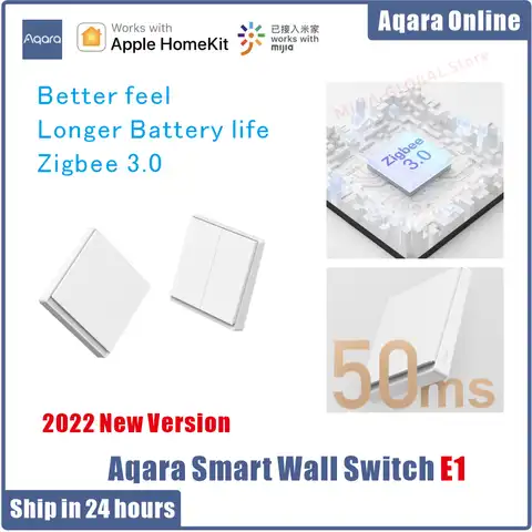 Умный настенный выключатель Aqara E1, версия Xiaomi, беспроводной переключатель Zigbee с/без нейтрального, с одним ключом, дистанционное управление, ...