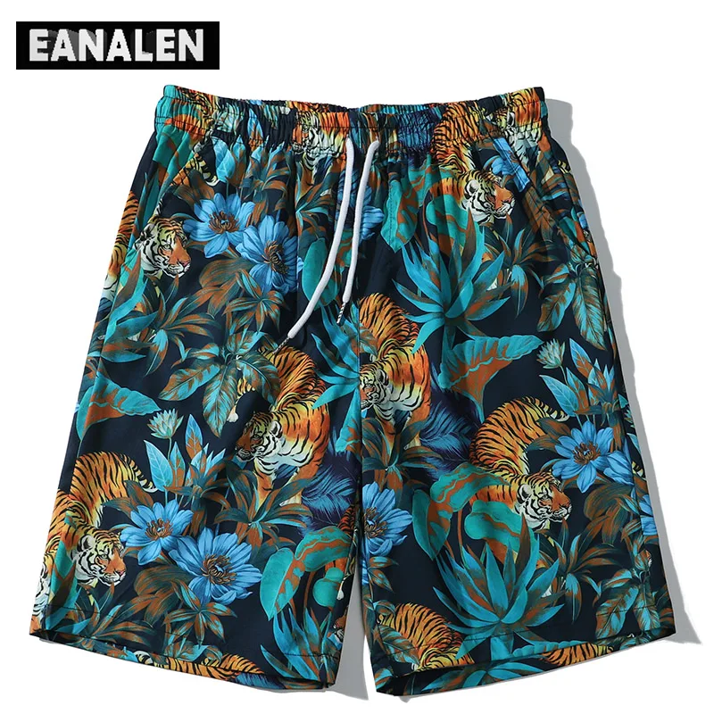 

2022 Summer Floral Tiger Print Hawaiian Beach Pants Men's Surf Oversized Pants Fashion Casual Shorts Sports Basketball Bermuda