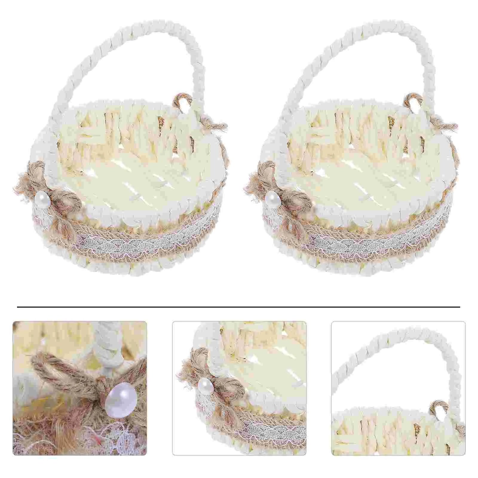 

Basket Baskets Mini Flower Wedding Woven Smallgirl Picnic Storage Partywicker Handle Decorative Tiny Rustic Easter Candy Favor