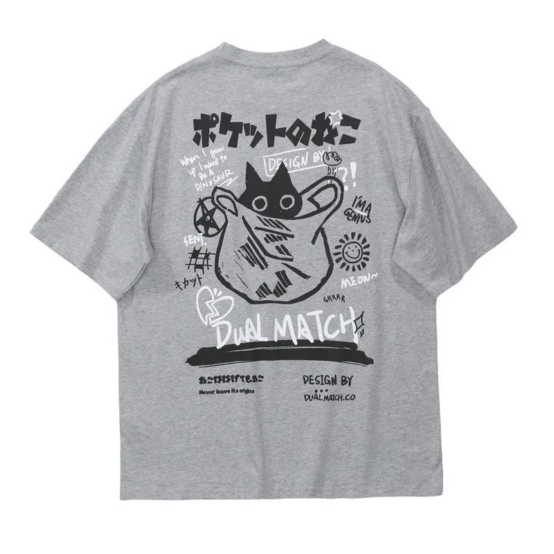 

Hip Hop T-Shirt Men Streetwear Japanese Kanji Funny Cat Printed T Shirt 2022 Men Harajuku Cotton Casual Short Sleeve Tshirt Tops