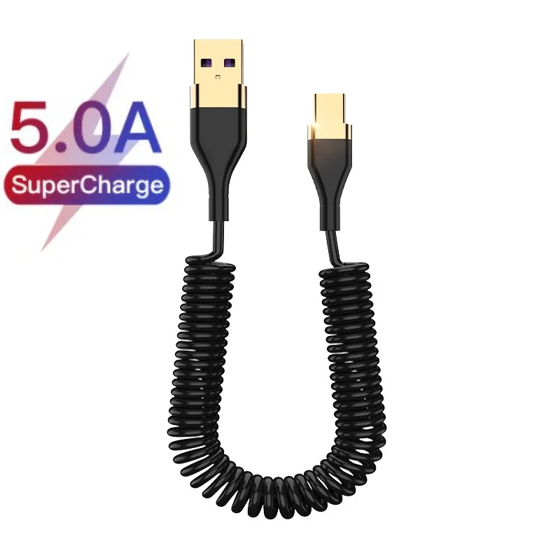 

5A Spring Fast Charging Type C Cable Micro USB C Wire for Xiaomi Huawei Realme Poco Quick Charge Tipo C Charger Cord