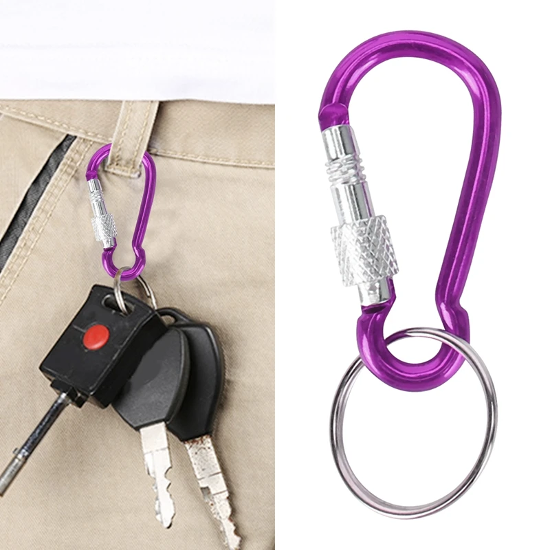 7 Pcs 5# Screw Lock Mini Multicolor Aluminum Carabiner Hook w Keyring | Key Chains