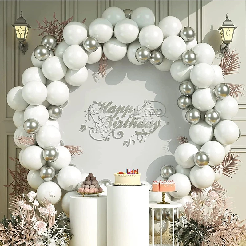 

White Balloon Garland Arch Kit With Metal Latex Balloon Birthday Wedding Decor Baby Shower Party Graduation Ceremony Supplies