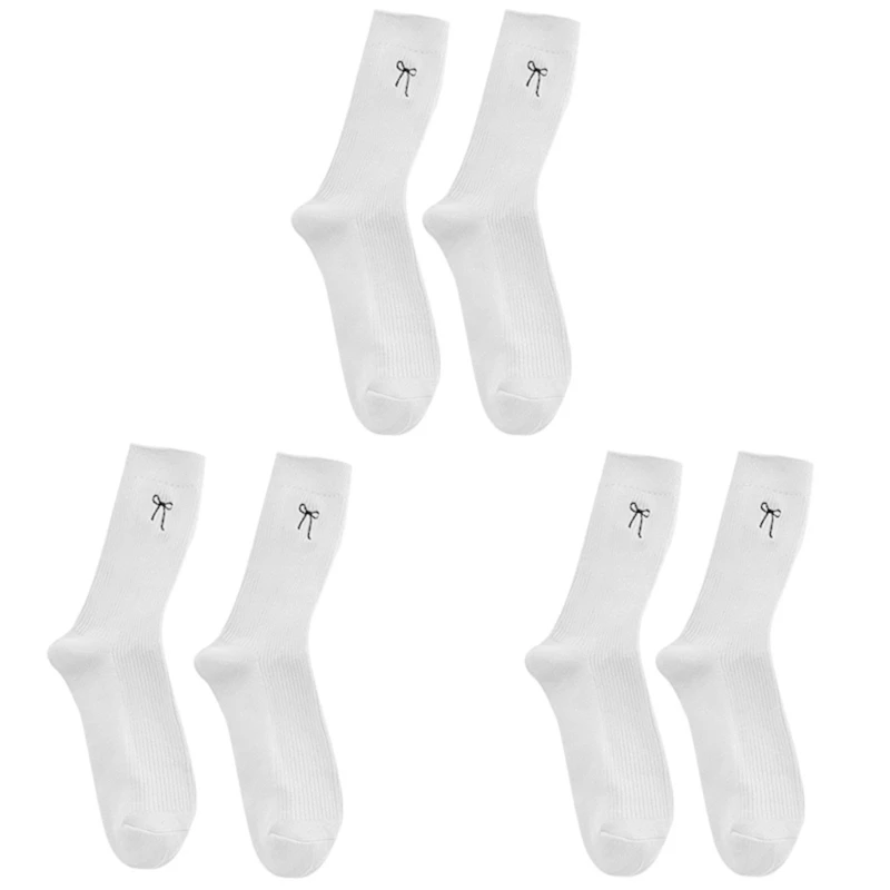 SZL 3 пары женских хлопковых носков с милыми бантами и вышивкой дышащие