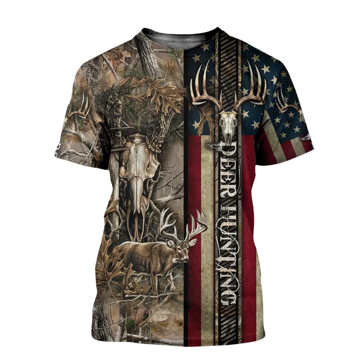 

2021 new maple leaf camouflage 3D women's men's outdoor deer pattern camping hunting unisex T-shirt-4