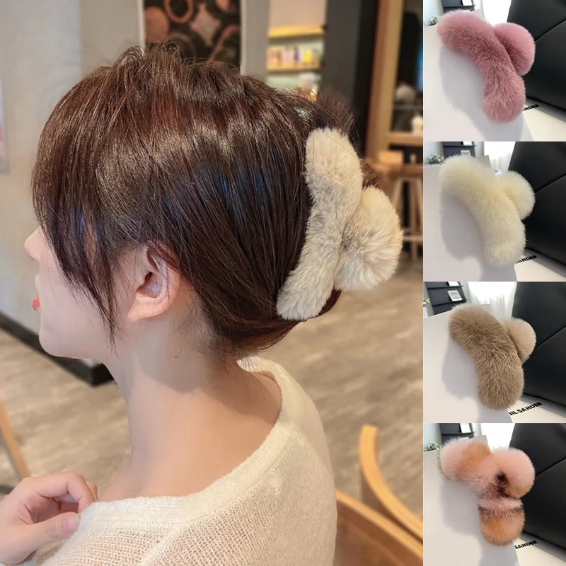 

Korean Plush Hair Clip Faux Fur Hair Claws Crab Clamps Autumn Winter Candy Color Hairpin Fashion Women Hair Accessories