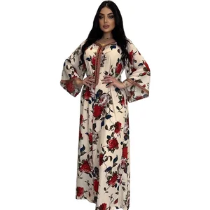 Ramadan Eid Mubarak printing Kaftan Abaya Dubai Turkey Islam Muslim Long Dress Abayas For Women Robe Arabe Femme Musulmane